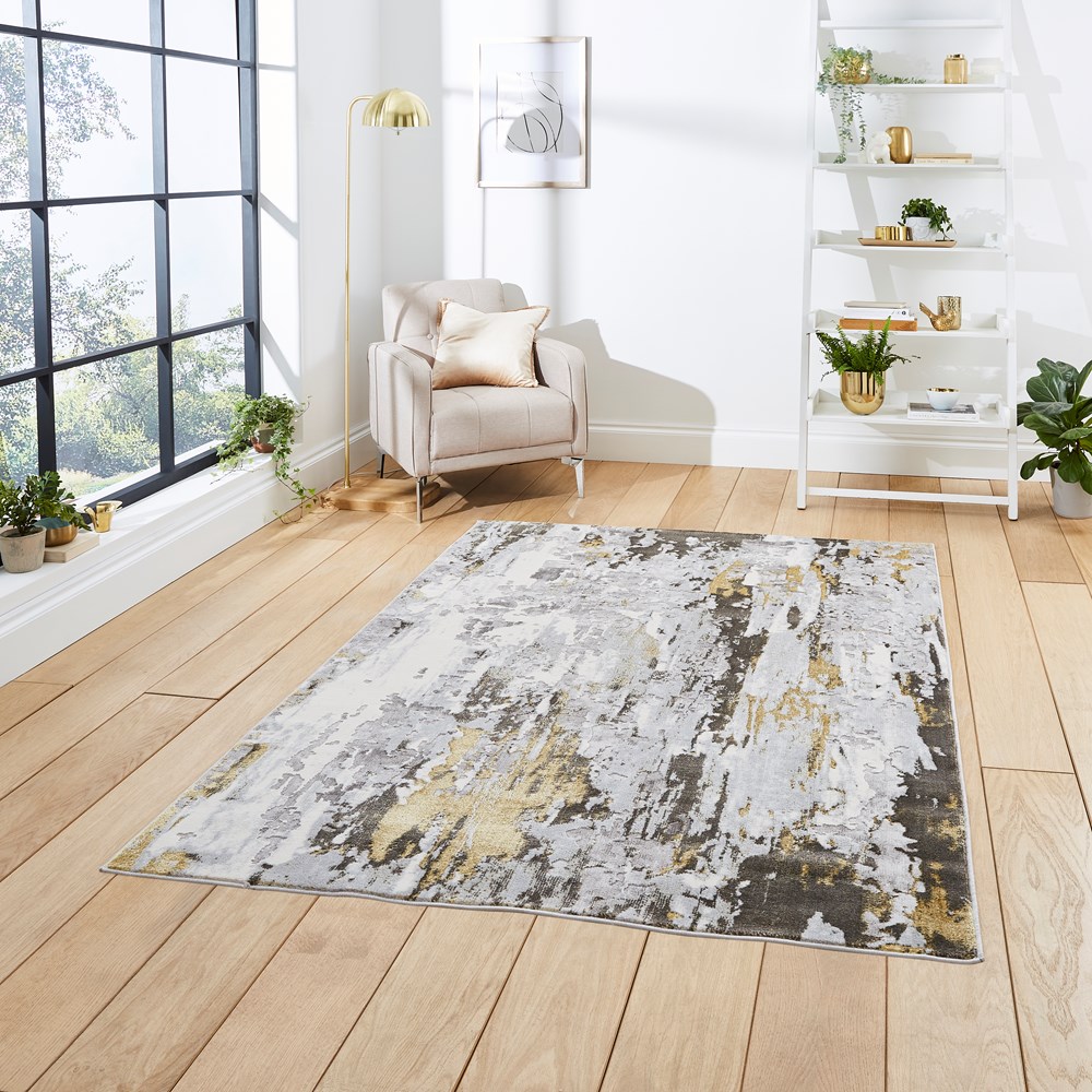 Apollo GR580 Modern Abstract Distressed Rugs in Grey Gold